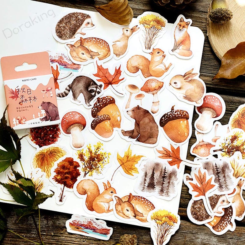 Doraking Small Scrapbooks Laptop Stickers, Doraking 46PCS Boxed Cute Autumn Style Stickers for Laptop, Scrapbooking, Suitcase (Autumn Forest, 46PCS/Box) - Image 1
